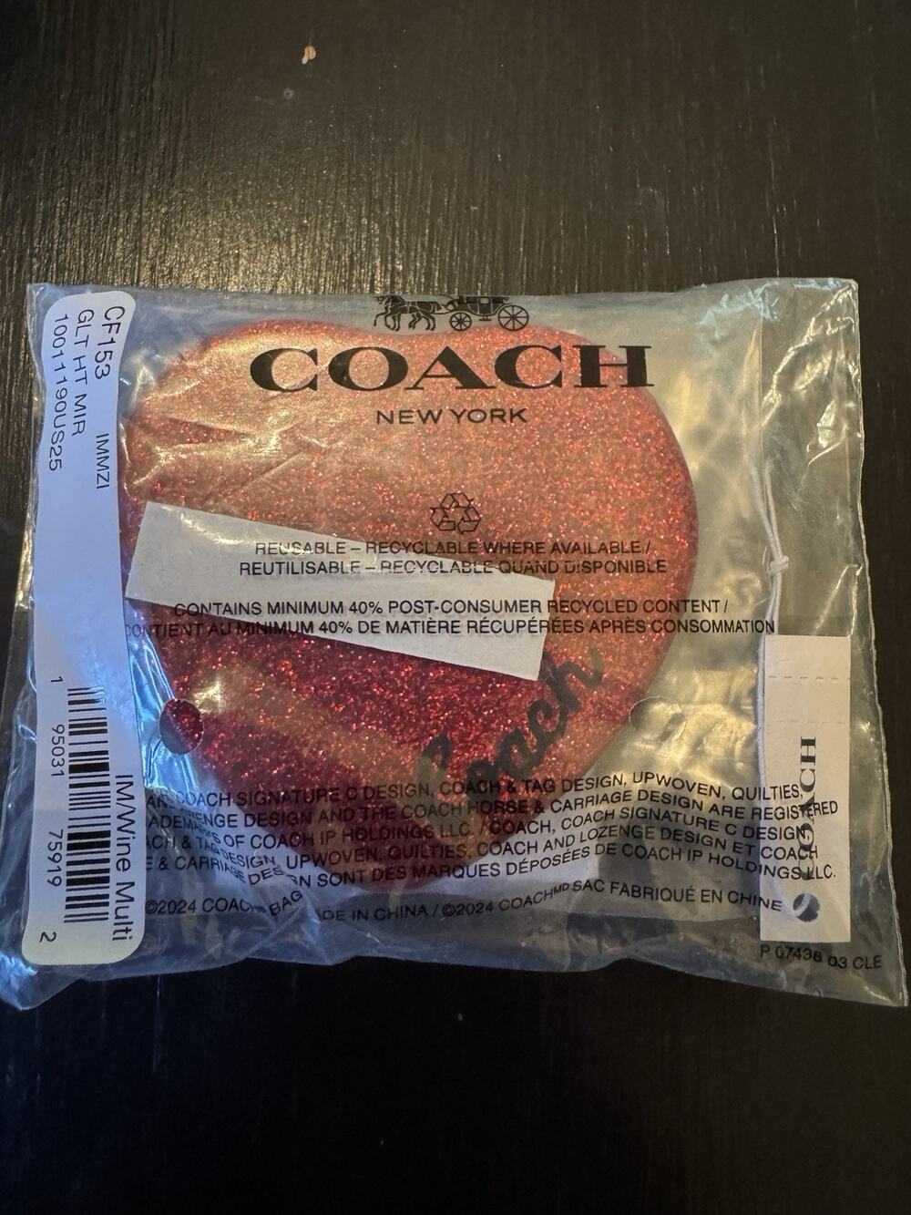 NEW IN PACKAGING! Coach Pink Glitter Heart Folding Compact Makeup Mirror